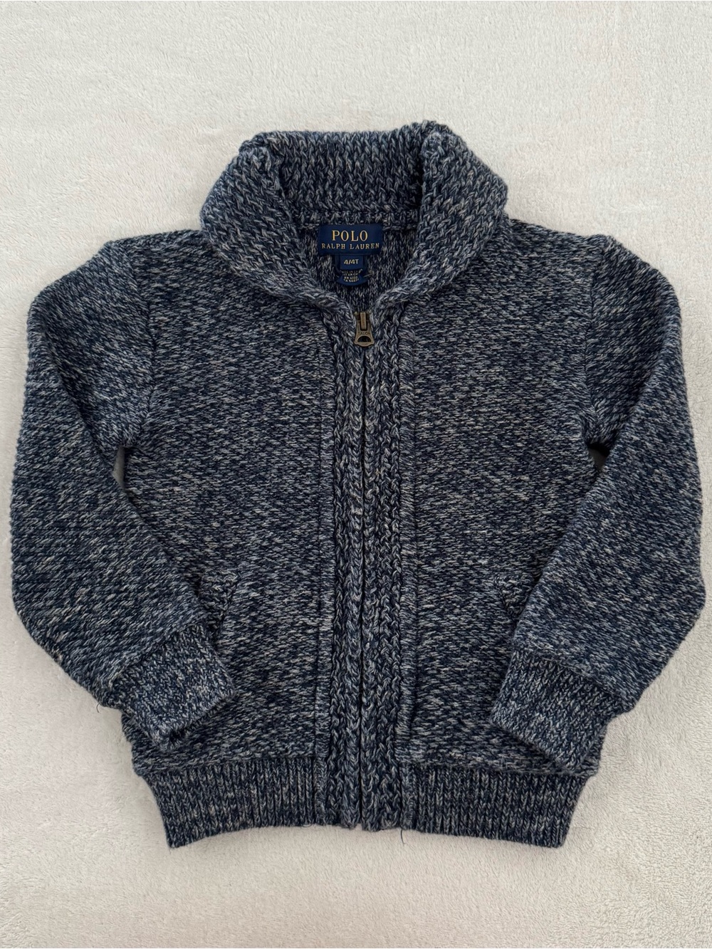 Polo Ralph Lauren Vintage Y2K Navy Marled Chunky Knit Sweater 100% Cotton